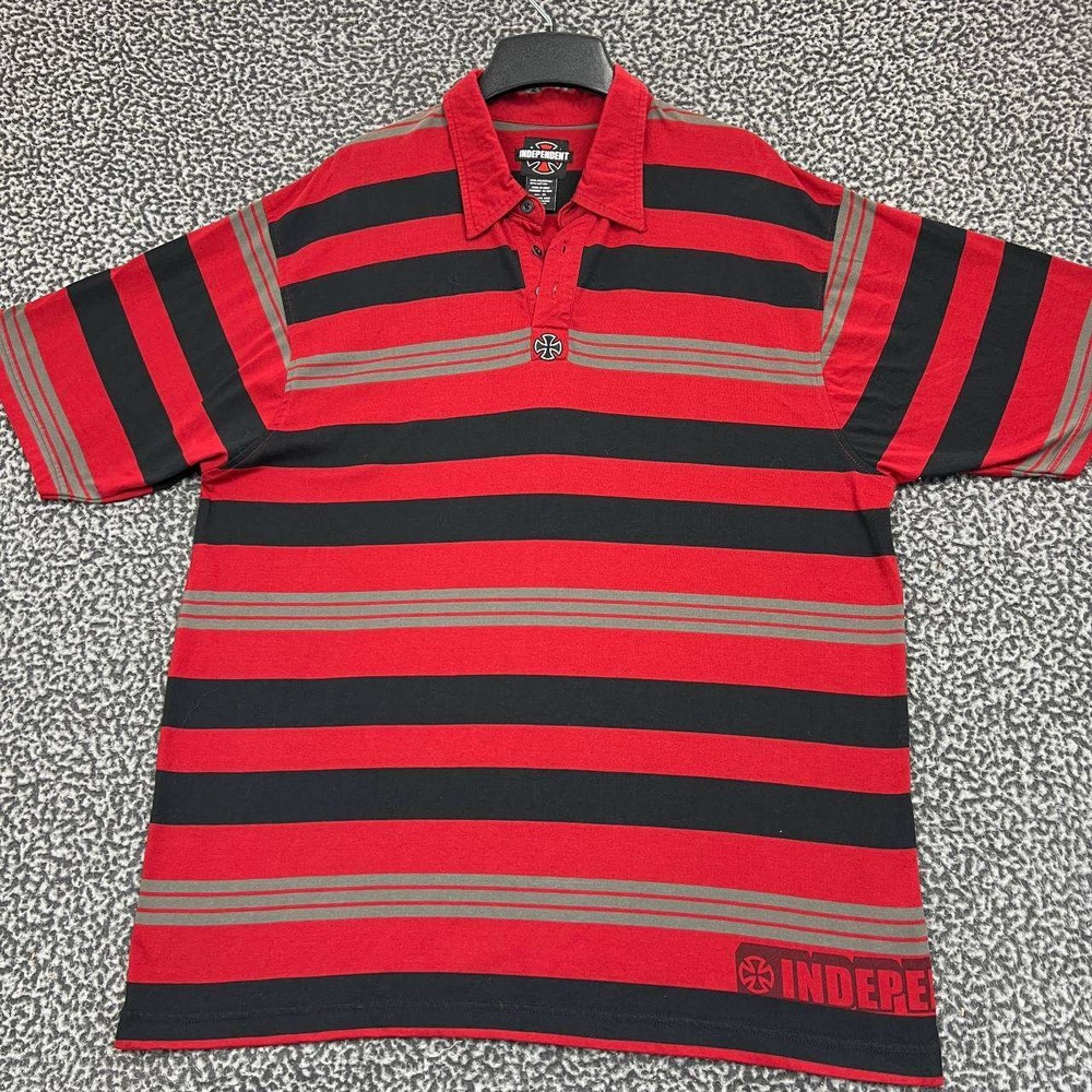 Independent Polo Shirt Men Extra Large Red Striped Short Sleeve Collared XL
